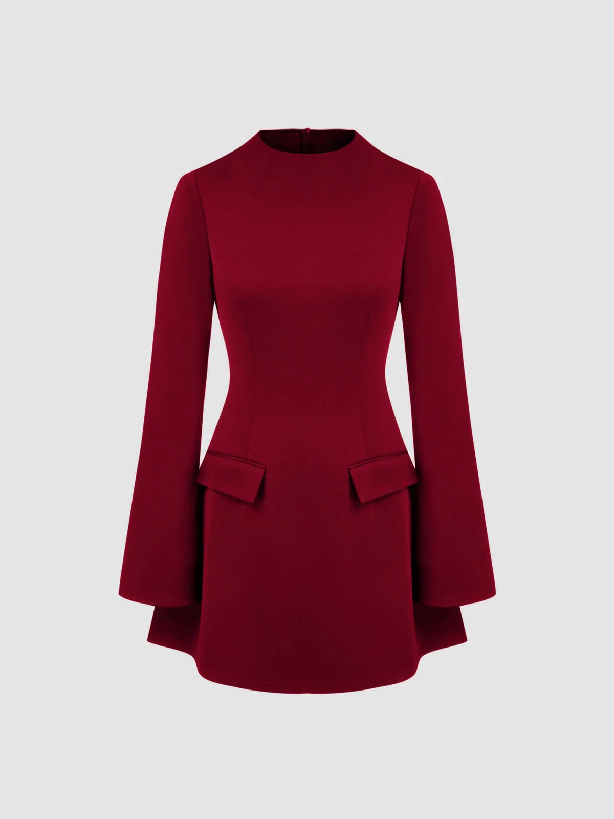 High Neck Solid Long Sleeve Mini Dress - LA FEMME WANDERER