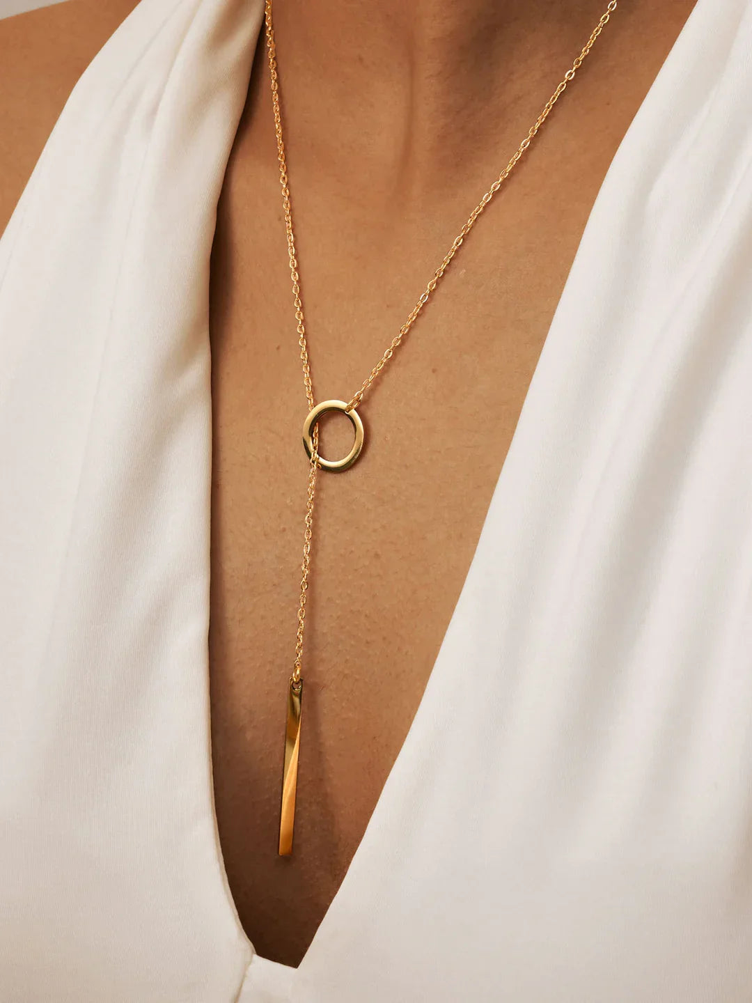 Golden Chic Lariat Bar Y Necklace - LA FEMME WANDERER
