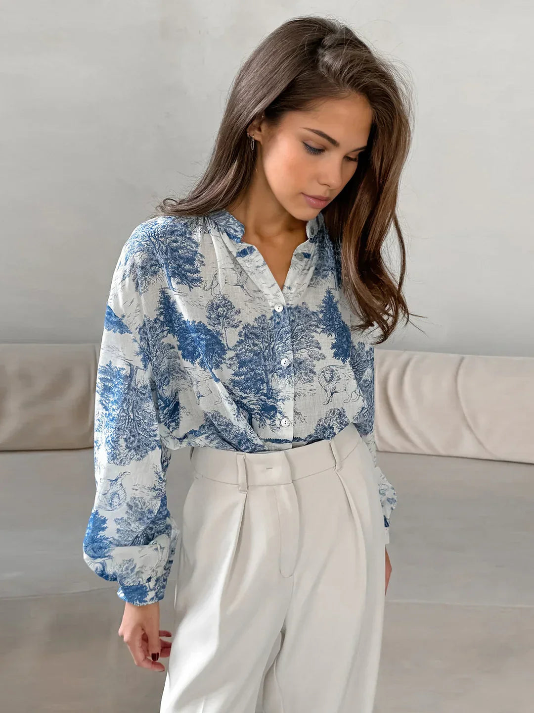 Casual Printed Long Sleeve Shirt - LA FEMME WANDERER