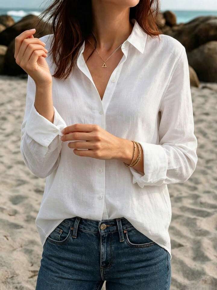 클래식 스타일 캐주얼 버튼다운 긴소매 셔츠