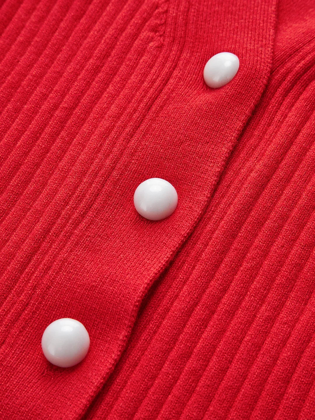 Retro Ruffled Trim Pearl Button Long Sleeve Cardigan - LA FEMME WANDERER