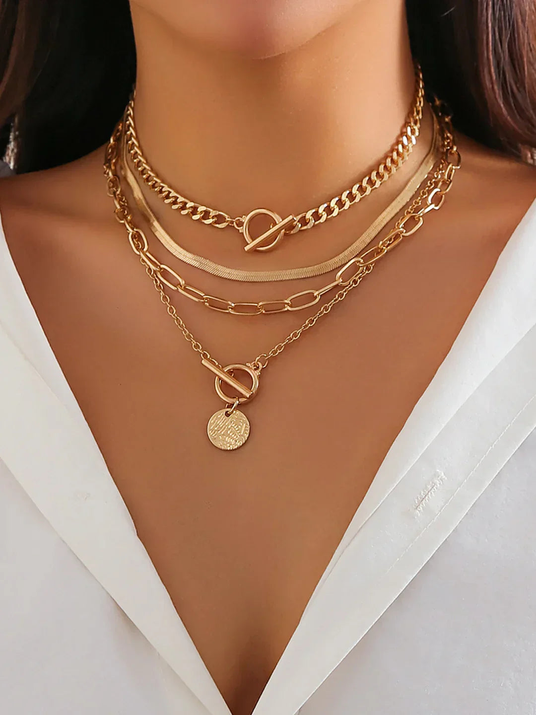 4-Piece Chunky Layered Pendant Necklace Set - LA FEMME WANDERER