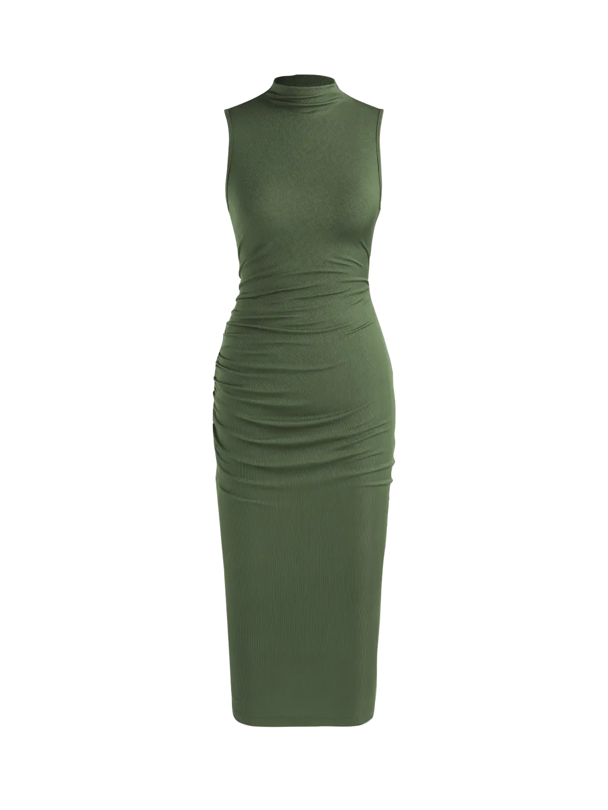 Sleeveless Round Neck Pleated Slit Hemline At Hem Dress - LA FEMME WANDERER