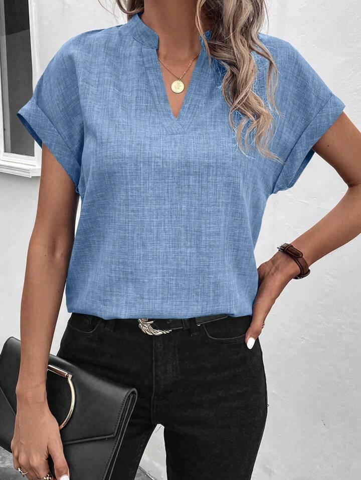 Classic Style Collar Ladies V-neck Top - LA FEMME WANDERER