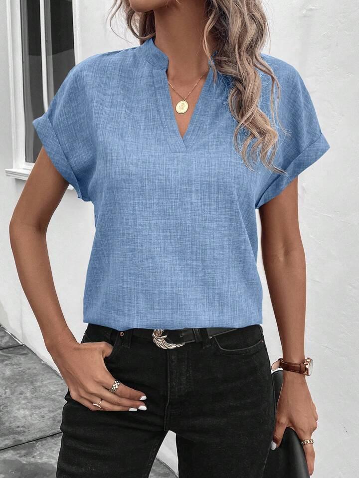 Classic Style Collar Ladies V-neck Top - LA FEMME WANDERER