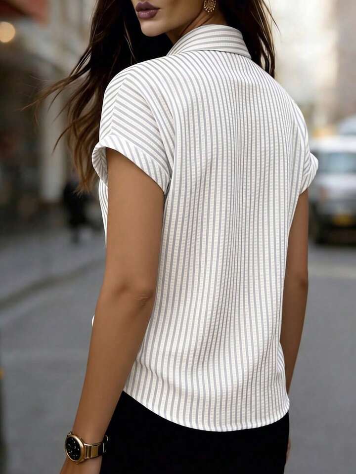 Vertical Stripe Button Front Top – Refined Smart Casual Fashion