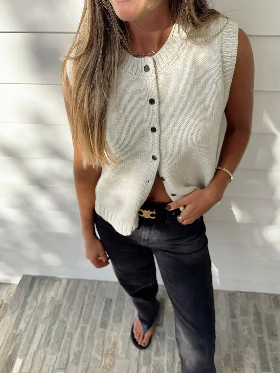 Single-breasted Casual Button Up Sweater Vest - LA FEMME WANDERER