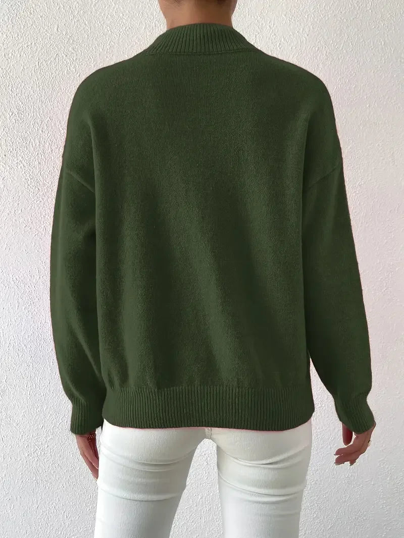 Half Turtleneck Solid Color Long Sleeve Knitted Sweater - LA FEMME WANDERER