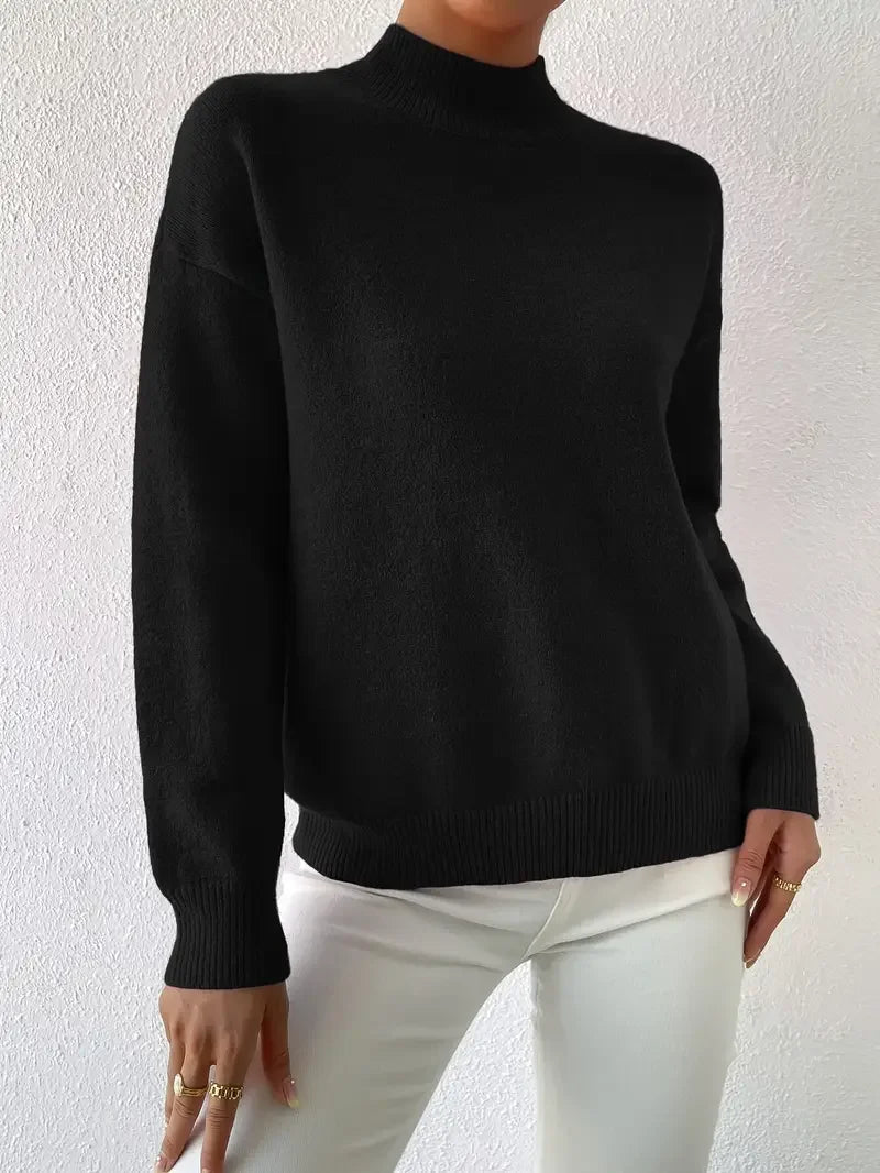 Half Turtleneck Solid Color Long Sleeve Knitted Sweater - LA FEMME WANDERER
