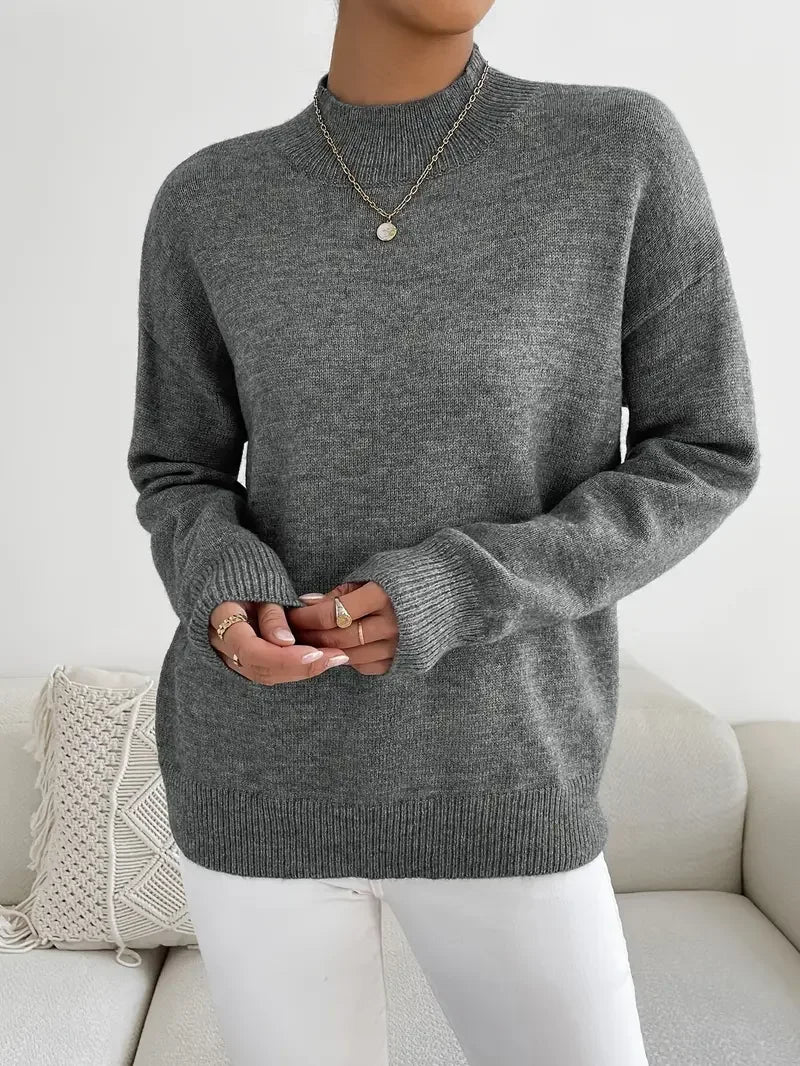 Half Turtleneck Solid Color Long Sleeve Knitted Sweater - LA FEMME WANDERER