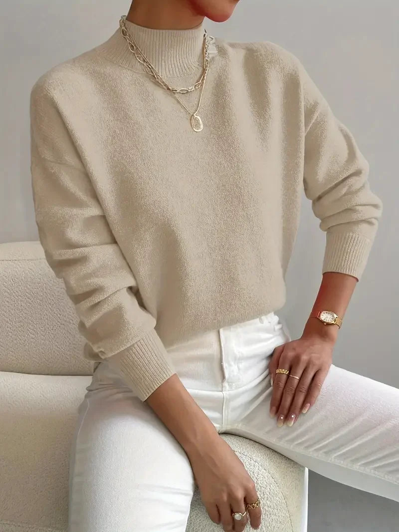 Half Turtleneck Solid Color Long Sleeve Knitted Sweater - LA FEMME WANDERER