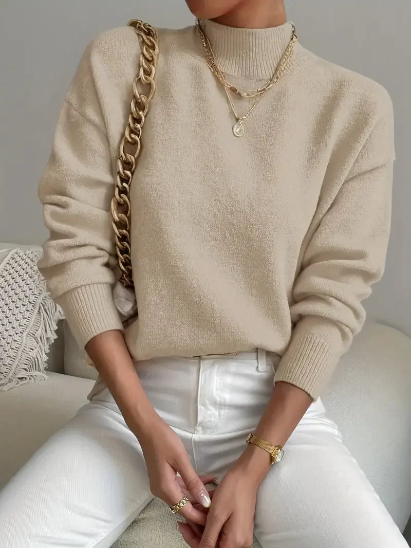 Half Turtleneck Solid Color Long Sleeve Knitted Sweater - LA FEMME WANDERER