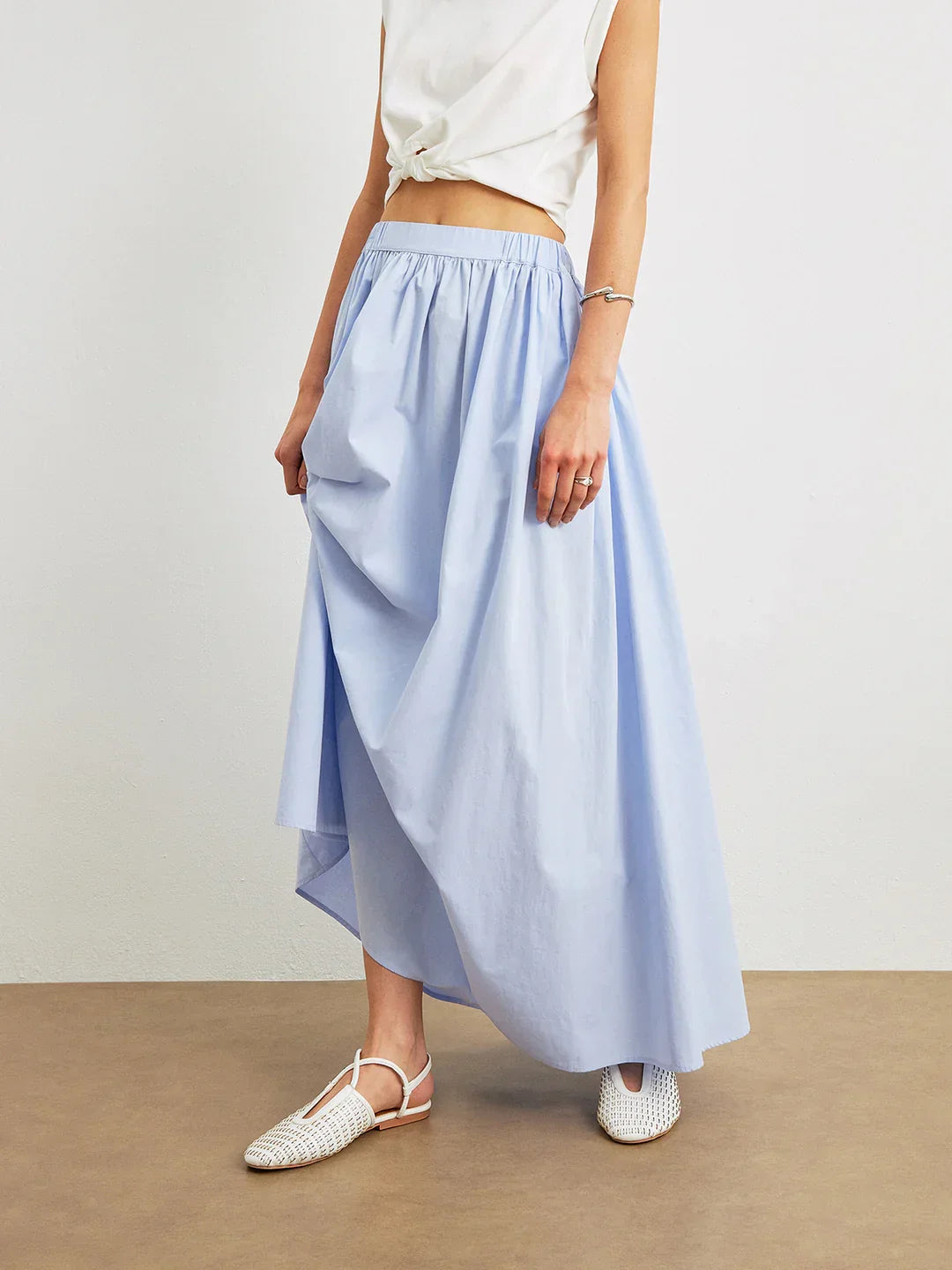 Blue Cotton A-Line Skirt With Pockets - LA FEMME WANDERER