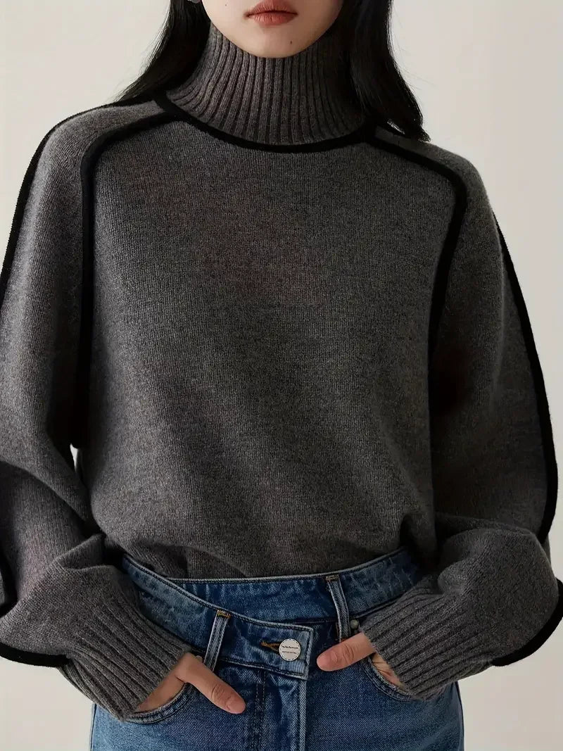 Half Turtleneck Casual Knitted Sweater - LA FEMME WANDERER