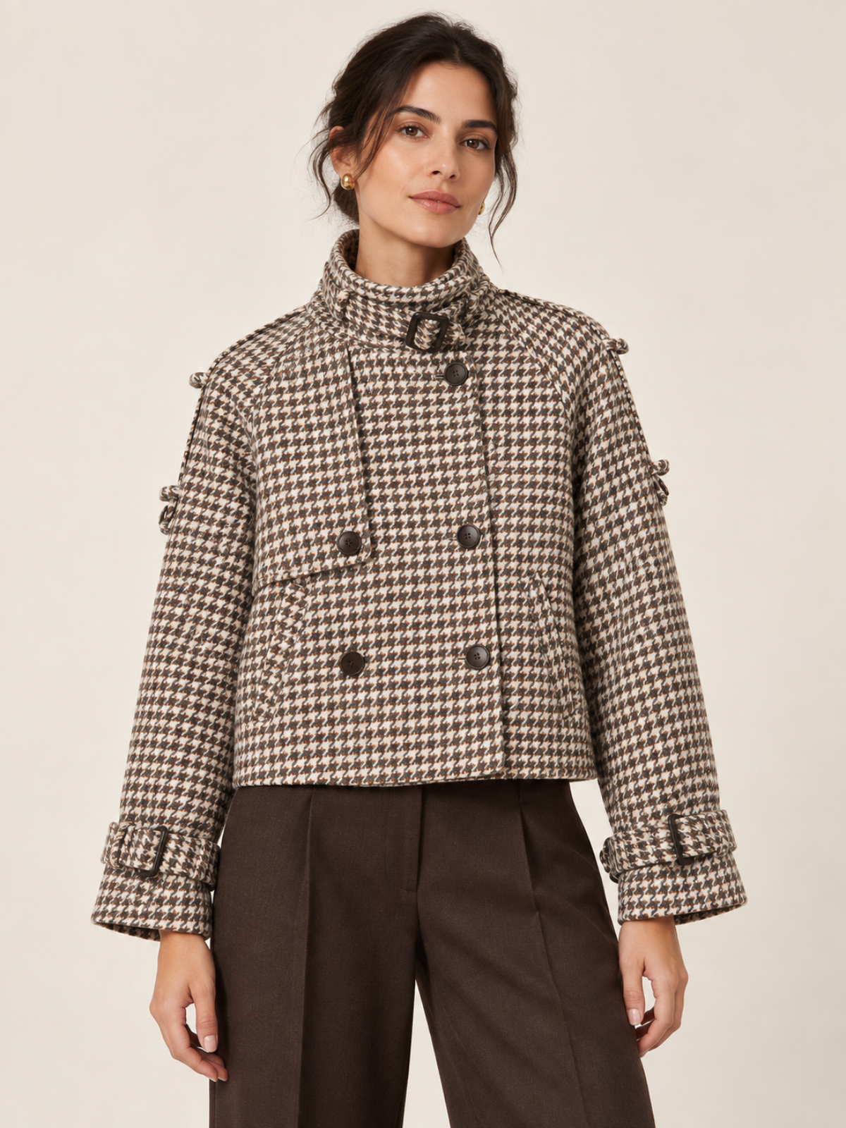 Vivienne Houndstooth 크롭 트렌치 재킷