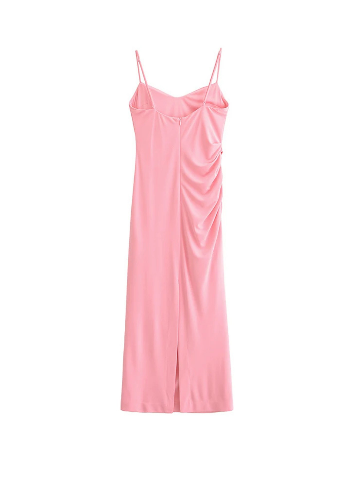Spaghetti Strap Ruched Midi Dress